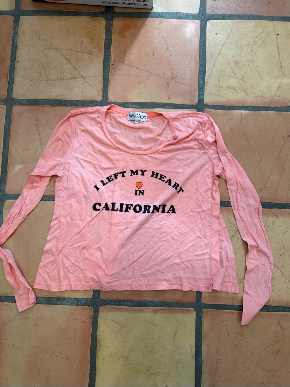 Wildfox Coral Pink 'I Left My Heart in California' Long Sleeve Tee
